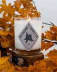 Oak candle by Wildwood Candle Co. in colorful oak leaves and acorns