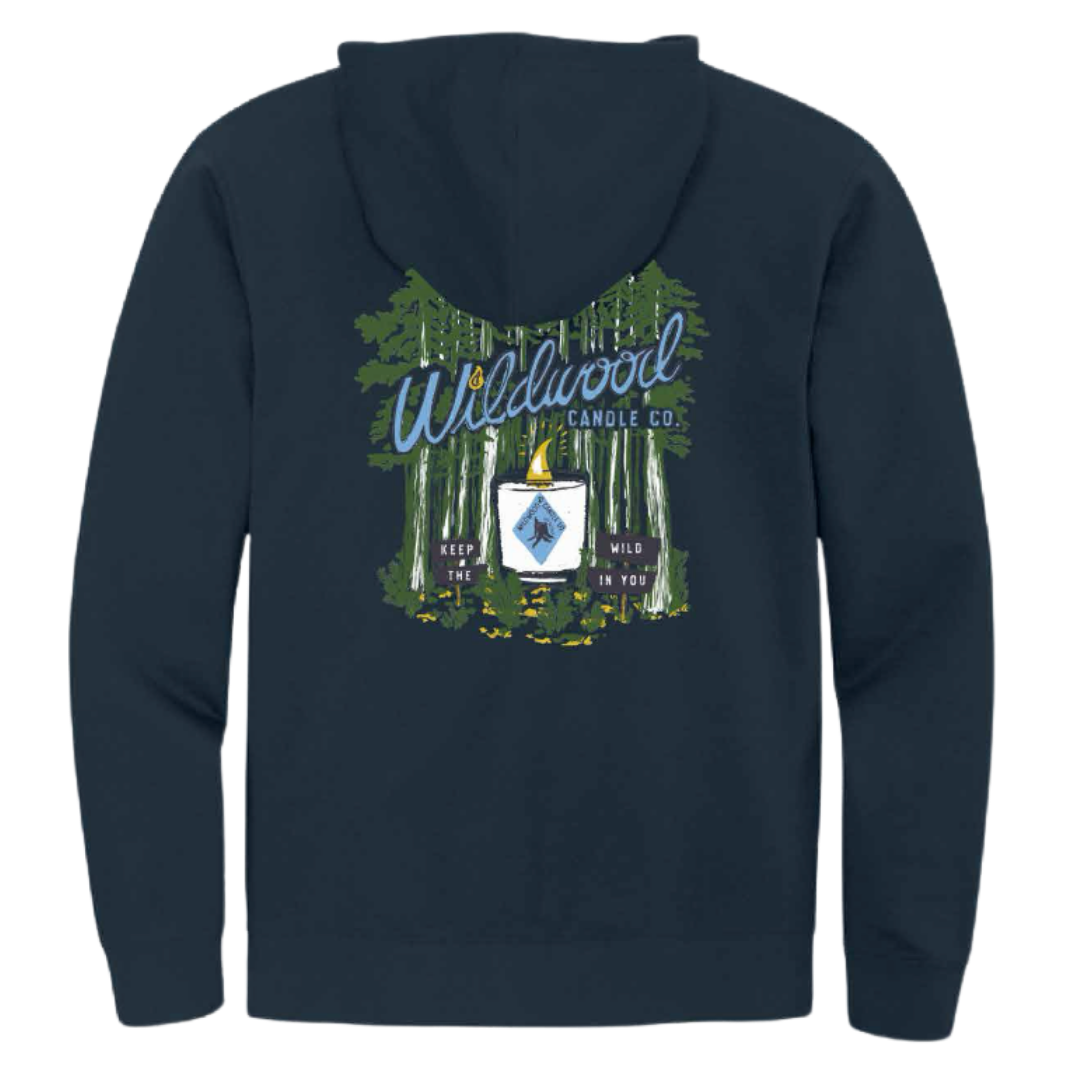 Wildwood Candle Co. Men's Full Length Zip Hoodie - Navy